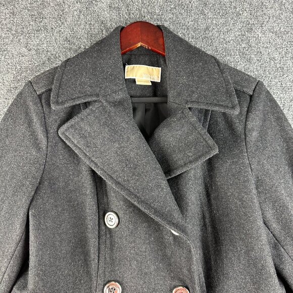 Michael Kors Peacoat Womens Medium Gray Wool Blend Button Up Lined Pockets - Picture 4 of 11